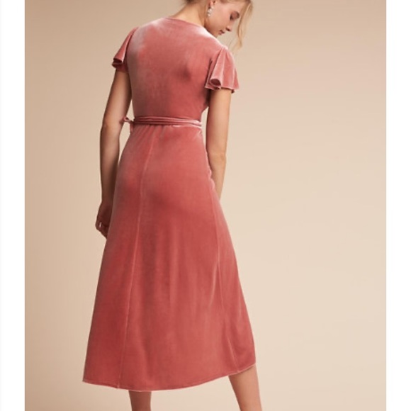 BHLDN Thrive Velvet Wrap Dress Dusty Rose Pink Sm - Picture 8 of 8